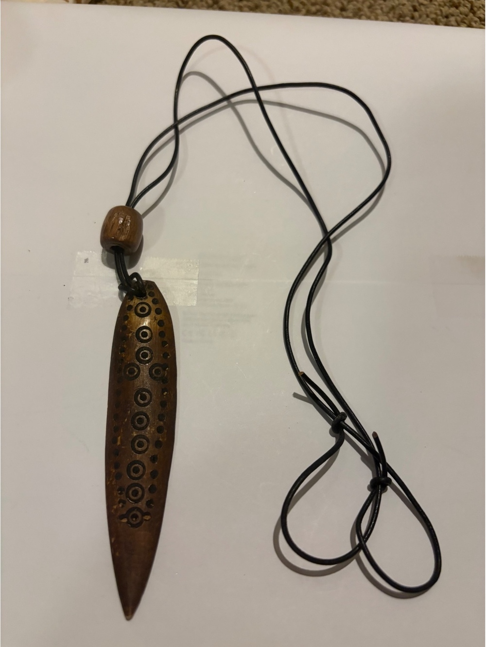 Wood carved pendant necklace